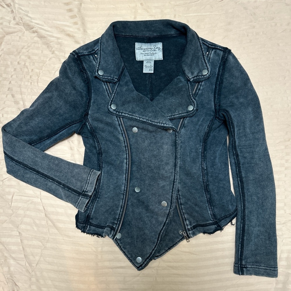 Distressed Moto Knit Motorcycle Jacket size XS Grunge Punk Goth Biker